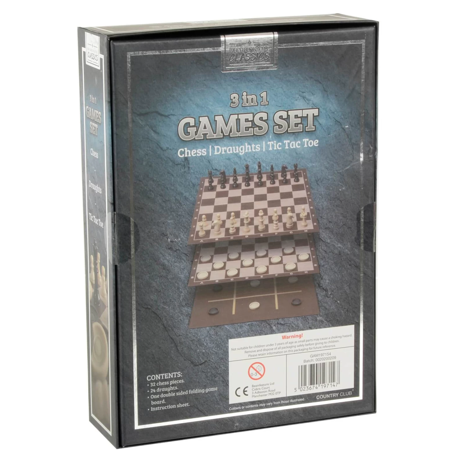 3 In 1 Board Game Classics Set Chess Draughts Tic Tac Toe Age 3+ 2 3 In 1 Board Game Classics Set Chess Draughts Tic Tac Toe Age 3+ - Image 2