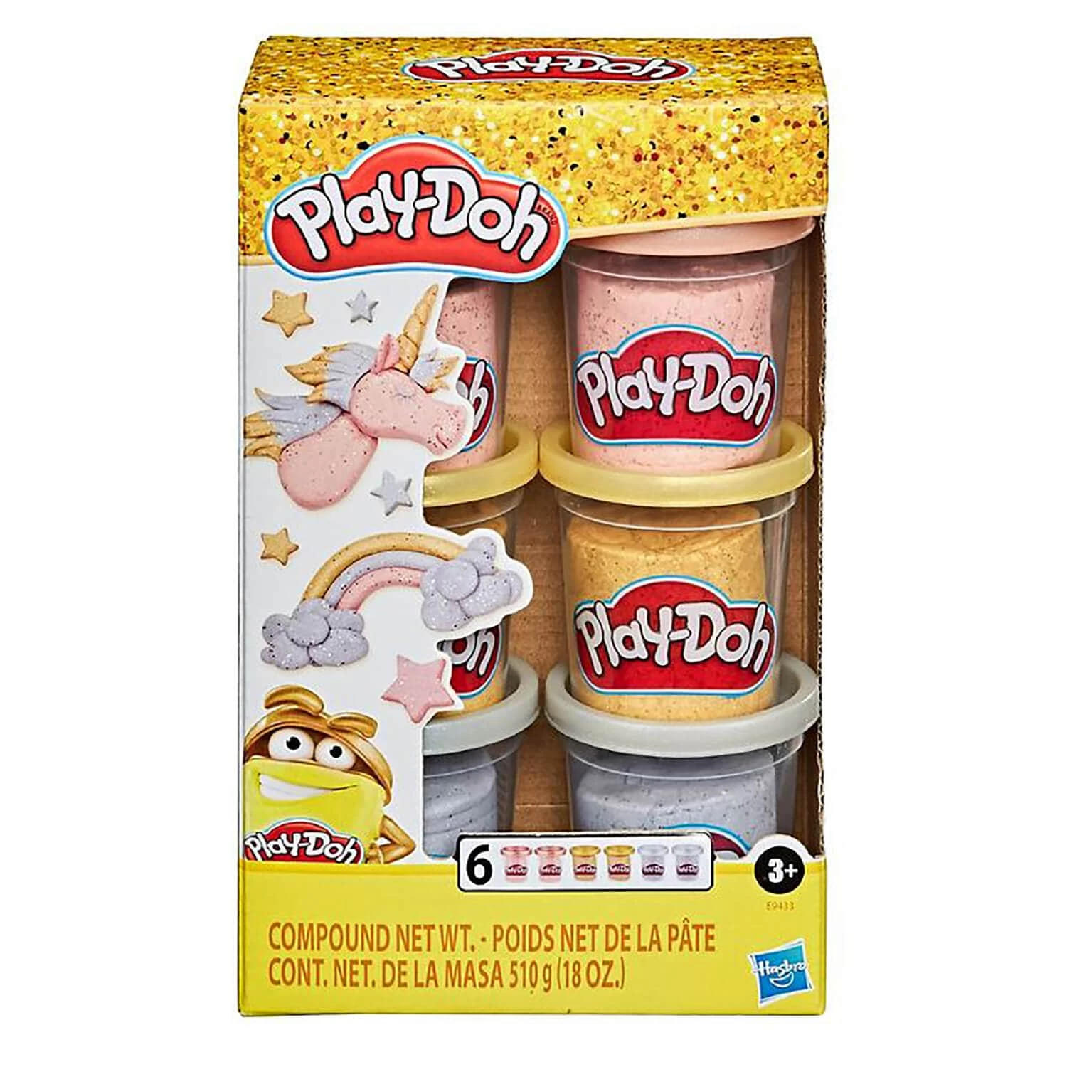 Play-Doh Metallics Compound 6 Tubs Glitter Dough Gold Roller 1 Play-Doh Metallics Compound 6 Tubs Glitter Dough Gold Roller
