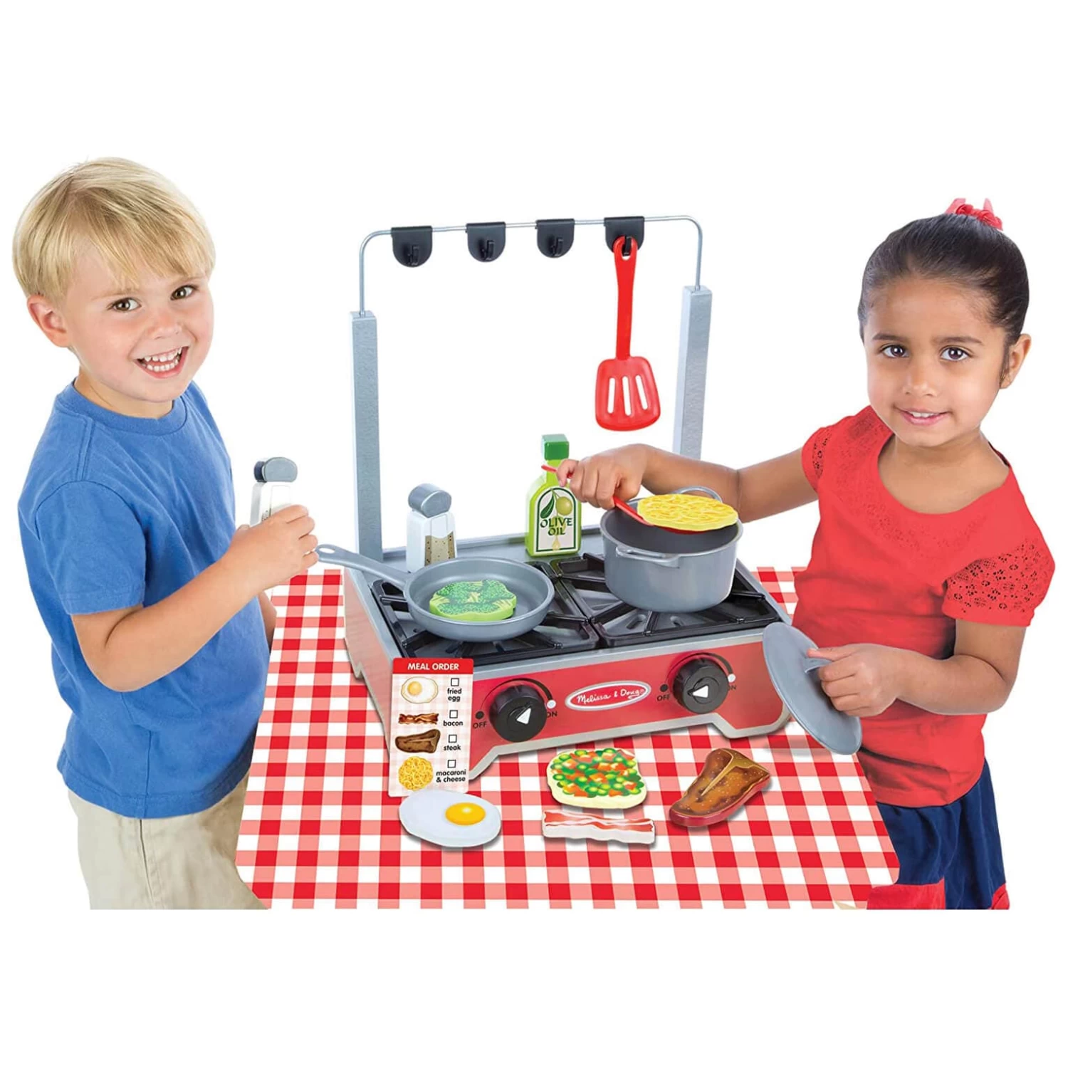 Melissa & Doug Deluxe Wooden Cooktop Set 19 Piece Play Cooker 2 Melissa & Doug Deluxe Wooden Cooktop Set 19 Piece Play Cooker - Image 2