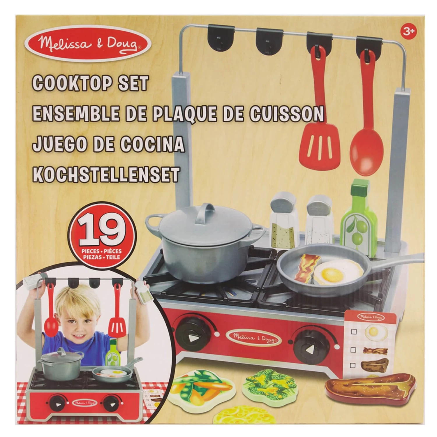 Melissa & Doug Deluxe Wooden Cooktop Set 19 Piece Play Cooker 3 Melissa & Doug Deluxe Wooden Cooktop Set 19 Piece Play Cooker - Image 3