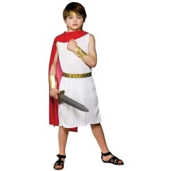 Boys Ancient Rome White Toga Red Cape Halloween Costume