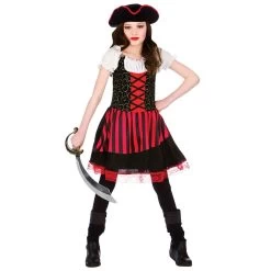 Girls Pretty Pirate Red Fancy Dress Halloween Costume